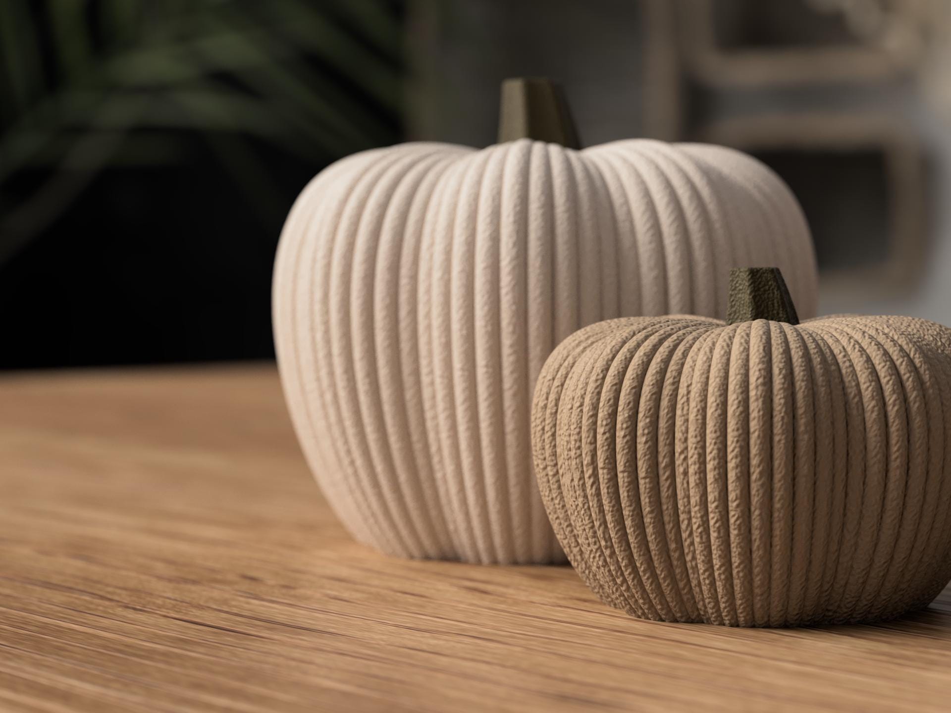 Modern Ribbed Pumpkin Decor | Neutral Fall Home Accent | Halloween Sculpture